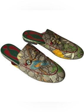 Gucci GG Supreme Canvas Bird & Floral Horsebit Loafer Mules